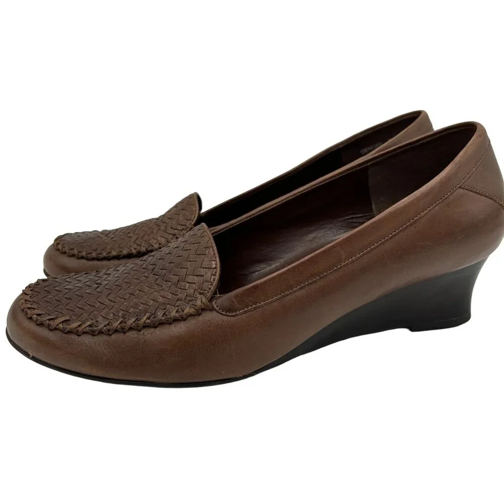 Naturalizer Womens Denure Woven Leather Loafers 7.5M Brown Slip-On Comfort Shoes